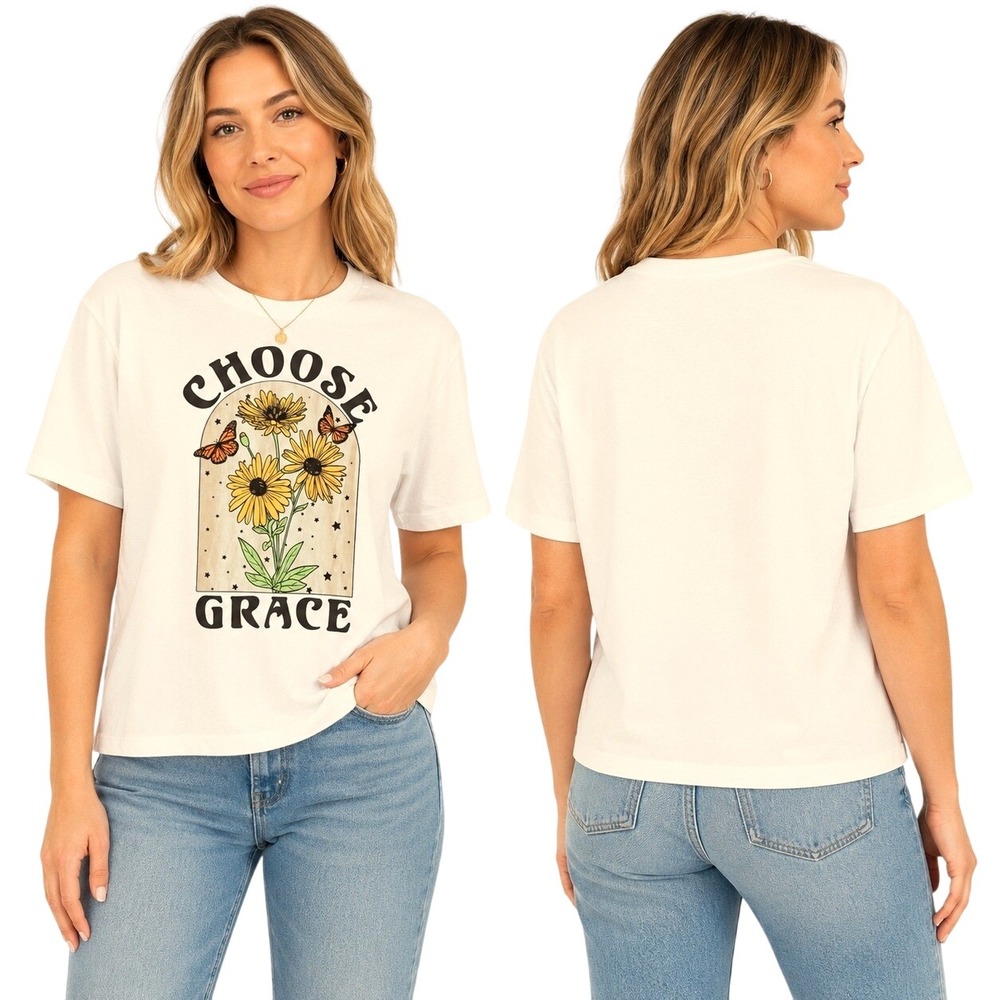 Organic Collective Choose Grace Sunflower Graphic Tee Off-White XLCrop Shirt
